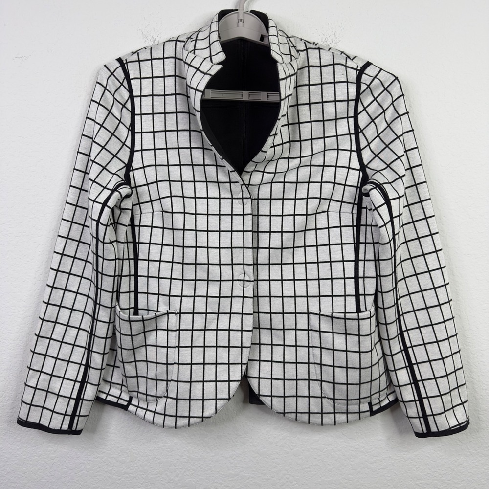 Akris Punto Blazer Womens 10 White Black Windowpane Reversible Minimalist Luxury